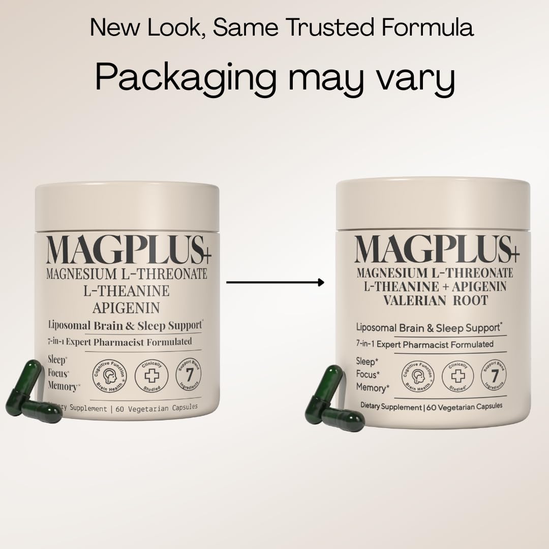 MAGPLUS+ Magnesium L-Threonate w Apigenin & L Theanine | 7-Ingredient Sleep Blend | Brain, Memory, & Sleep Support | Liposomal Magnesium Threonate Supplement (60 Capsules) Plus+Ultra buy supplements canada