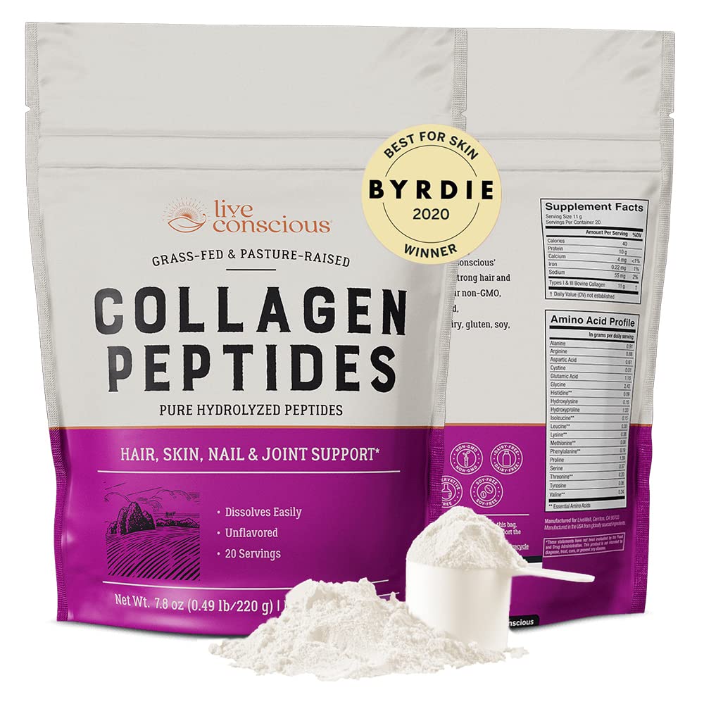 Live Conscious Collagen Powder Hydrolyzed Collagen Peptides Type I & III - Keto & Paleo Friendly - Unflavored - 20 Servings, 7.8 oz Live Conscious buy supplements canada