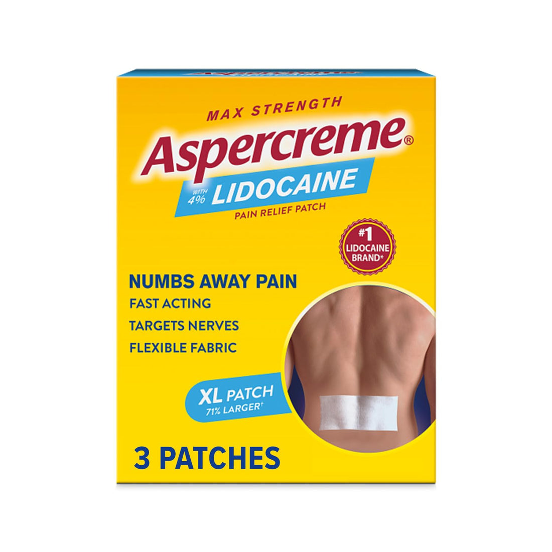 Aspercreme Lidocaine Pain Relief Patch XL for Back, Neck & Shoulder Pain, Topical Patches with Max-Strength 4% Lidocaine & Flexible Fabric Numbs Away Pain, 3 Ct. Aspercreme buy supplements canada