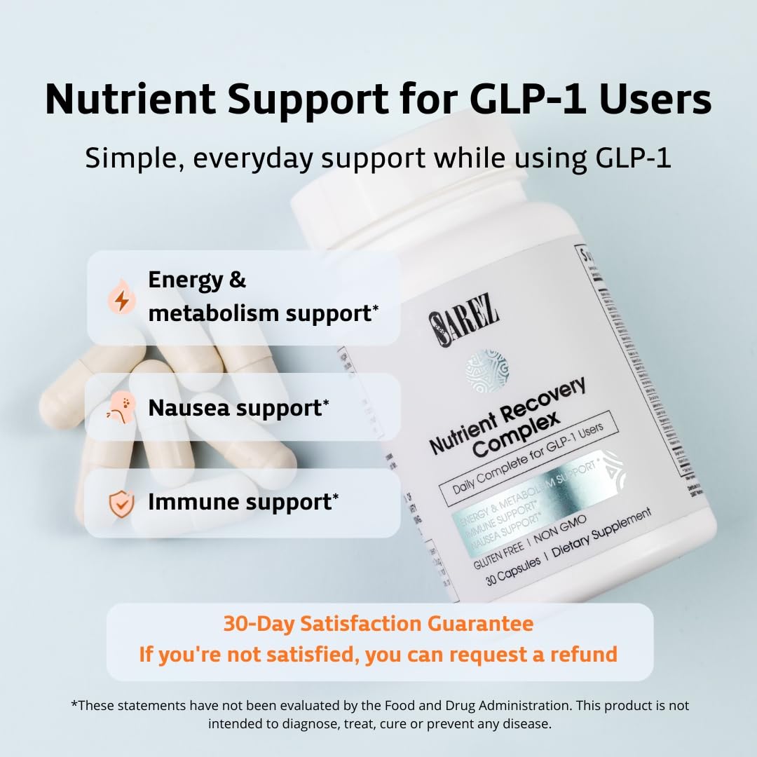Sarez GLP-1 Support Capsules — Methylated Vitamins & Chelated Minerals — Energy, Metabolism, Hair & Daily Nutrient Support — with Ginger for Nausea — Gentle on Stomach — 30 Day Supply Sarez buy supplements canada