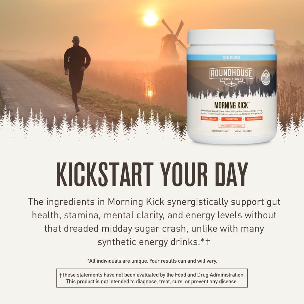 ROUNDHOUSE PROVISION Morning Kick, Greens Superfood Powder Supplement with Ashwagandha, Collagen & Probiotics - Sugar Free, Caffeine Free (3 Pack, Strawberry Lemonade Flavor) by Chuck Norris ROUNDHOUSE PROVISION buy supplements canada