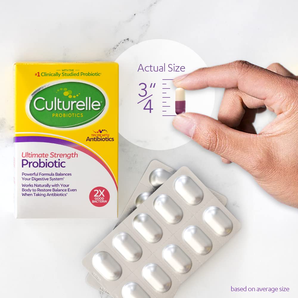 Culturelle Ultimate Strength Probiotic for Men and Women, Most Clinically Studied Probiotic Strain, 20 Billion CFUs, Supports Occasional Diarrhea, Gas & Bloating, Non-GMO, 30 Count Culturelle buy supplements canada