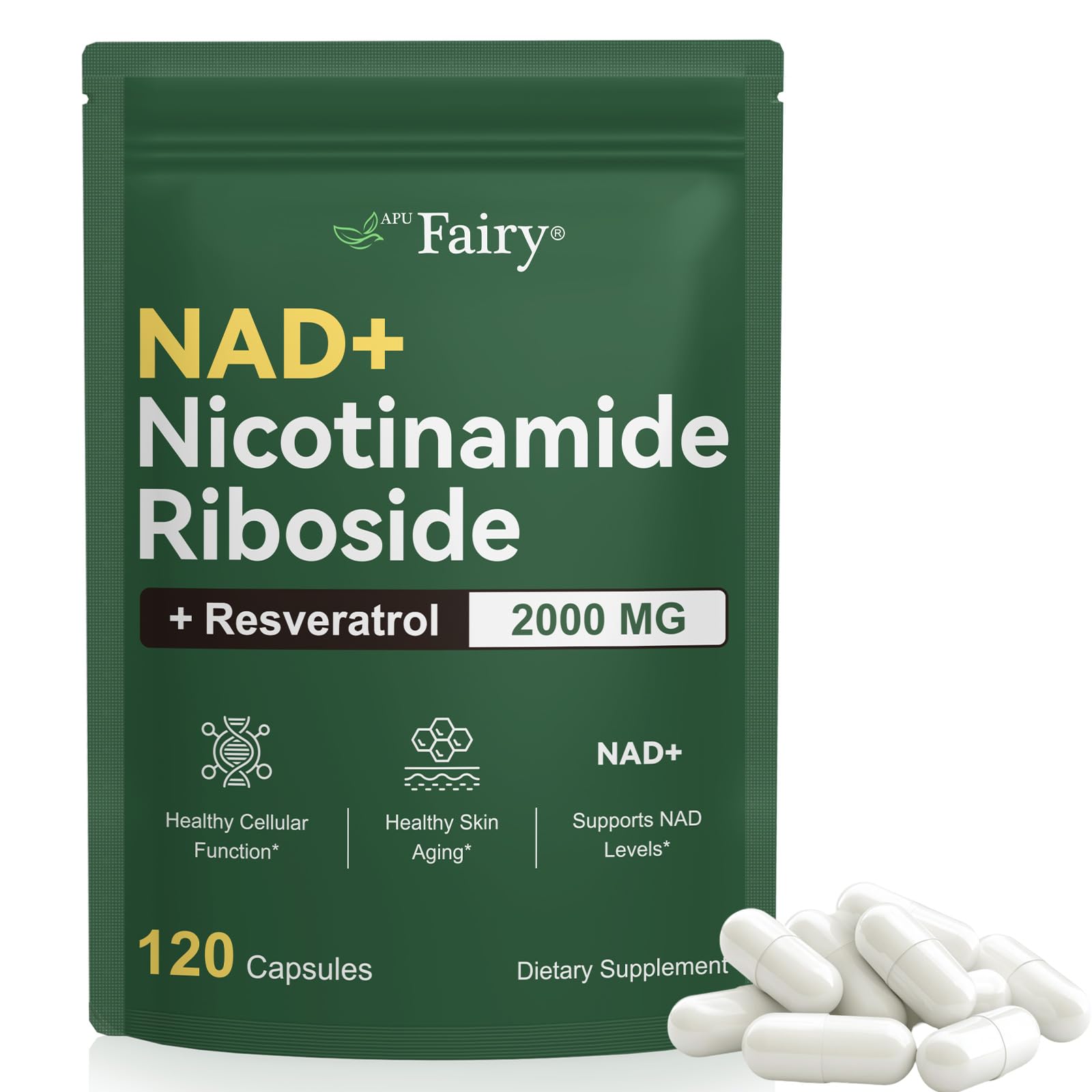 APU.FAIRY NAD Supplement,NAD Nicotinamide Riboside,Extra Strength NAD Alternative Liposomal,Boost NAD & Resveratrol + for Women & Men,Energy Anti-Aging,Cell Regeneration,120 Capsules sack-120 APU.FAIRY buy supplements canada