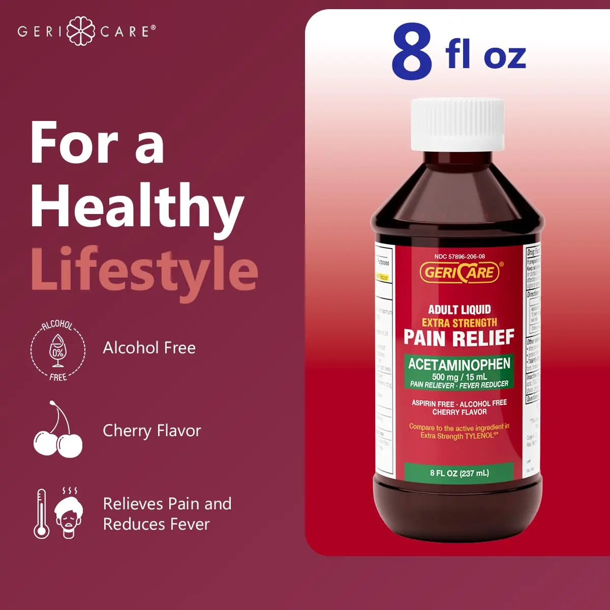 GeriCare Extra Strength Acetaminophen 500 mg Adult Liquid Pain Relief, Fever Reducer, 8 FL OZ (Pack of 1) GeriCare buy supplements canada