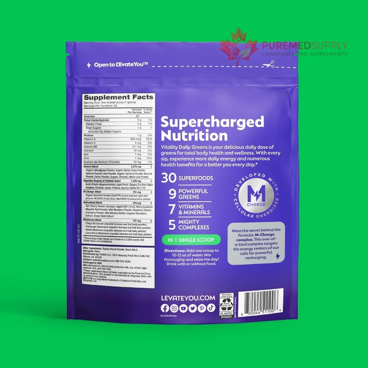 L'Evate You Vitality Daily Greens Powder (28 Servings) 30 Superfoods, 9 Greens - for a Cellular Energy Boost, Powered by M-Charge Complex for All Day Energy (Original) Steve Harvey's L'Evate You buy supplements canada