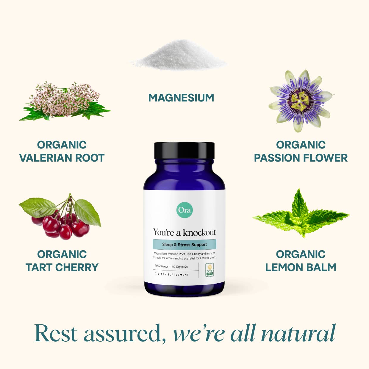 Ora Organic Natural Sleep Aid Supplement Stress Support Calming Herbal Blend with Melatonin from Tart Cherry - Includes Magnesium Citrate, Valerian Root, and Lemon Balm - 1 Month Supply, 60 Capsules Ora Organic buy supplements canada