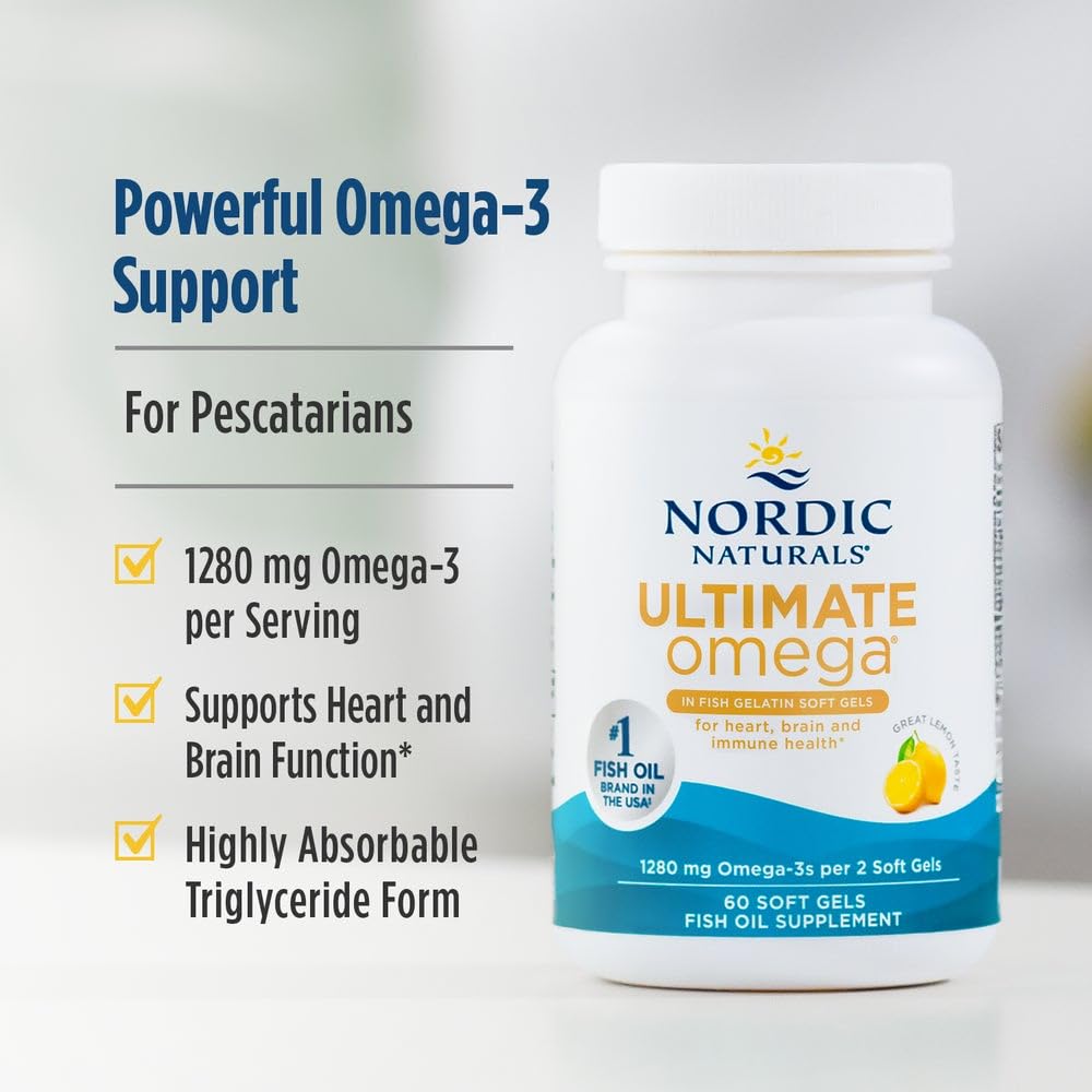 Nordic Naturals Ultimate Omega in Fish Gelatin, Lemon Flavor - 60 Soft Gels - 1280 mg Omega-3 - High-Potency Fish Oil Supplement - EPA & DHA - Promotes Brain & Heart Health - Non-GMO - 30 Servings Nordic Naturals buy supplements canada