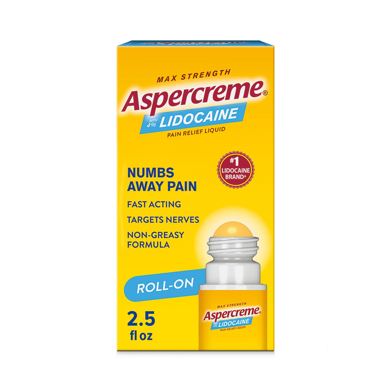 Aspercreme Odor Free Max Strength Lidocaine Pain Relief Liquid with Roll-On No Mess Applicator, 2.5 oz. Aspercreme buy supplements canada