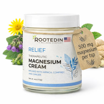 Rooted In Relief Magnesium Cream – 500mg Magnesium Chloride per Teaspoon – Enriched with Arnica, Comfrey & Botanical Blend – Targeted Muscle Support & Topical Relaxation – 4 oz Glass Jar Rooted In buy supplements canada