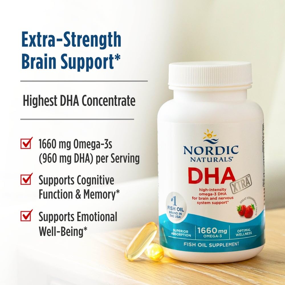 Nordic Naturals DHA Xtra, Strawberry - 60 Soft Gels - 1660 mg Omega-3 - High-Intensity DHA Formula for Brain & Nervous System Support - Non-GMO - 30 Servings Nordic Naturals buy supplements canada