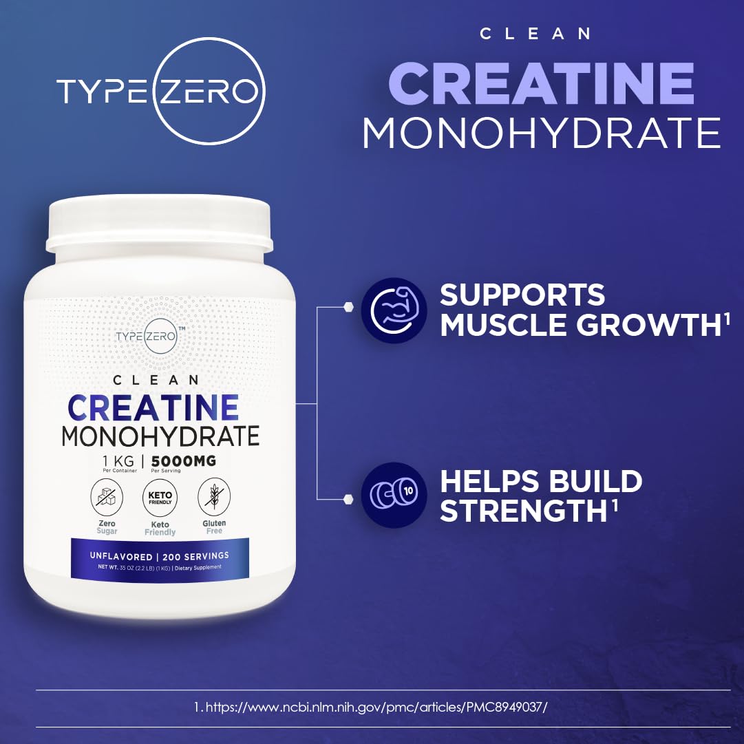 Type Zero Creatine Monohydrate (Unflavored) 1 KG, 5000mg (5g) Per Serving, Micronized, Zero Sugar, Keto Friendly & Gluten Free, 200 Servings Type Zero buy supplements canada