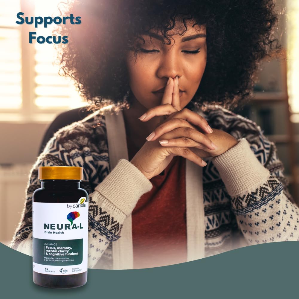 BY CARIOLA Neural-L Natural Brain Support Supplement 60 Caps - Mental Support – Memory Booster - Concentration - Natural Formula - Ashwagandha - L-Tyrosine - L-Theanine BY CARIOLA buy supplements canada