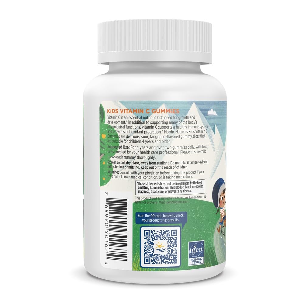 Nordic Naturals Kids Vitamin C Gummies - Tangy Tangerine - 60 Gummies - Vegan Vitamin C Supplement - Children’s Immunity and Antioxidant Support - 250 mg per Serving - 30 Servings Nordic Naturals buy supplements canada