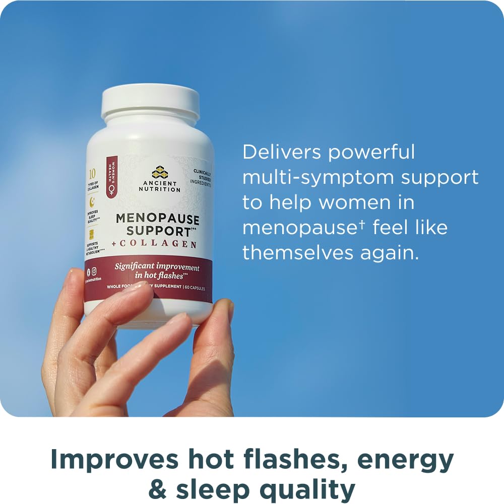 Ancient Nutrition Menopause Support + Collagen Supplement, Hydrolyzed Collagen Peptides, Key Clinically Validated Superfoods, Significant Improvement in Hot Flashes and Sleep Quality, 60 Capsules Ancient Nutrition buy supplements canada