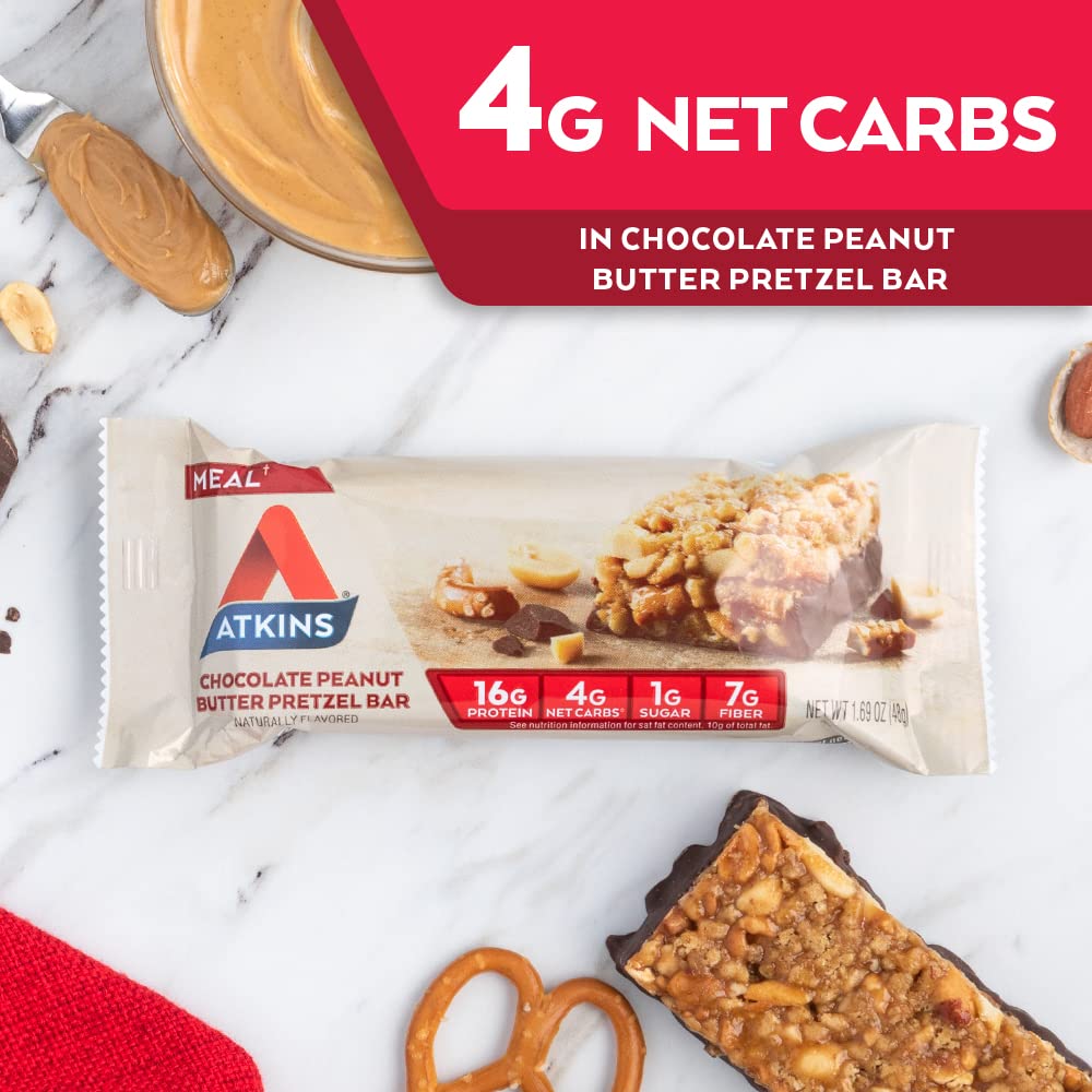 Atkins Chocolate Peanut Butter Pretzel Protein Meal Bar, High Fiber, 16g Protein, 1g Sugar Atkins buy supplements canada