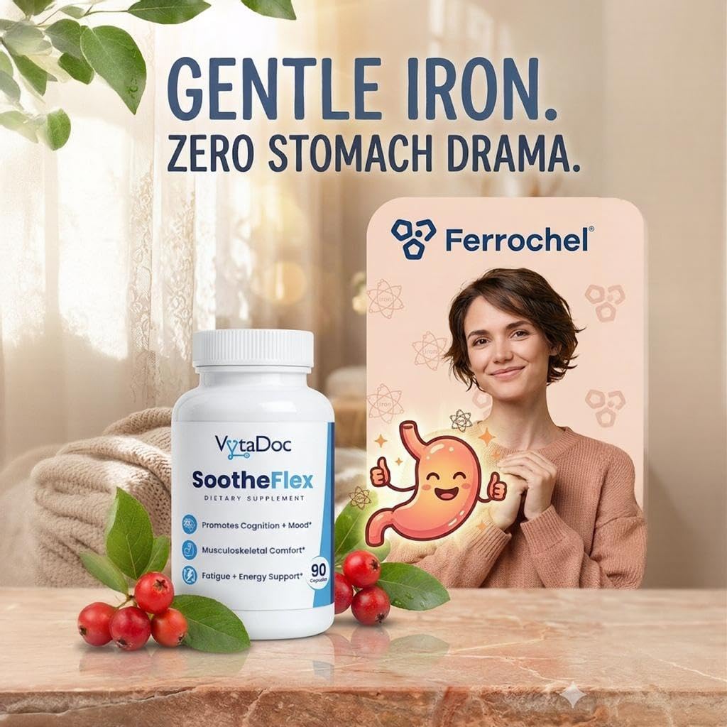 VytaDoc SootheFlex Joint, Energy & Mood Support for Women | Turmeric 900mg, Ferrochel® Iron, Magnesium Malate, Vitamin D3, Ginger, Selenium | 90 Capsules | Gentle Iron — Easy on Digestion VytaDoc buy supplements canada