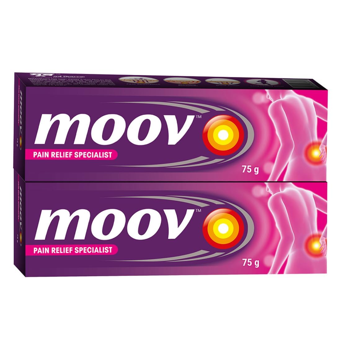 Moo'v Fast Relief Cream - 75g | Suitable for Back, Muscle, Joint, Knee | 100% Ayurvedic Formula | Suitable for Sports & Gym Related Injuries (Pack of 2) Generic buy supplements canada