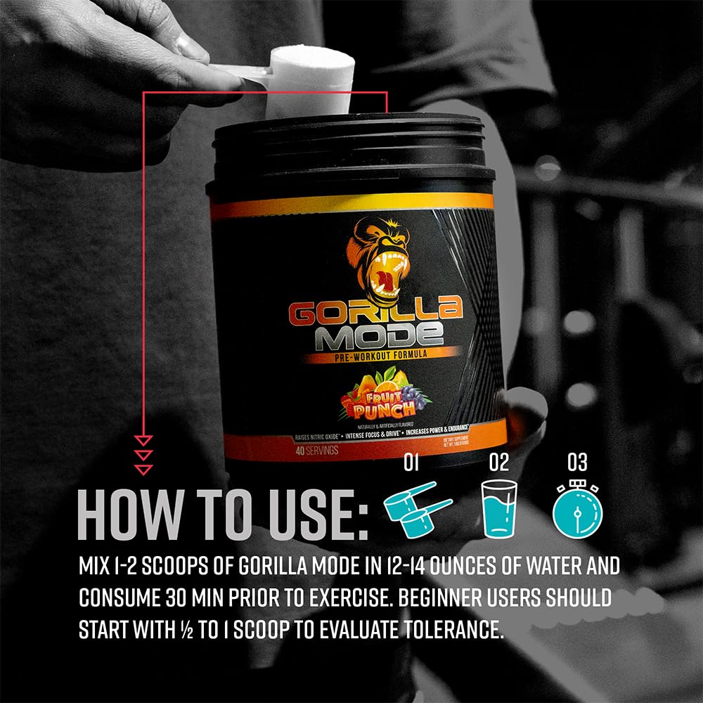 Gorilla Mode Pre Workout - Massive Pumps · Laser Focus · Energy · Power - L-Citrulline, Creatine, L-Tyrosine, Betaine, Hydroprime®, Alpha-GPC, 400mg Caffeine, Huperzine A - 792g (Rocket Frost) Gorilla Mind buy supplements canada