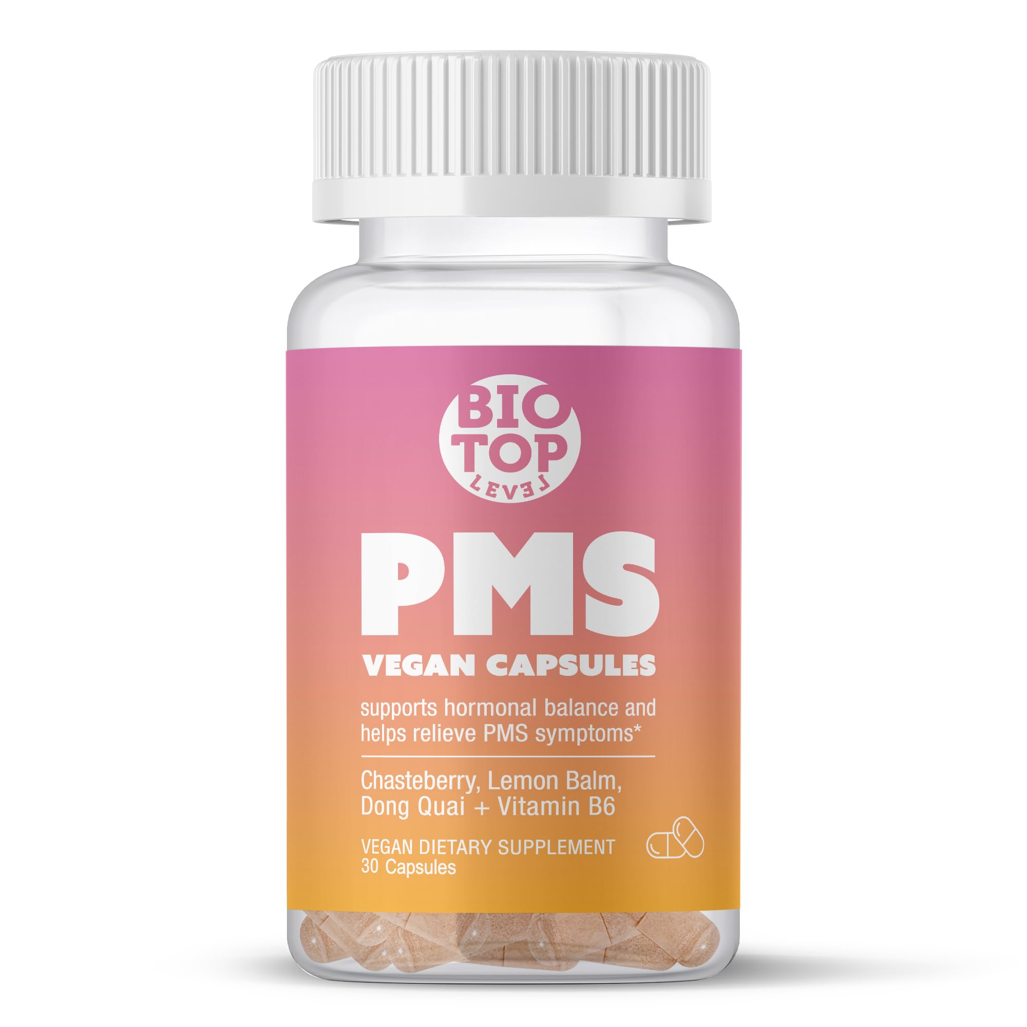 BIOTOPLEVEL PMS Support Supplement for Women & PMS Relief, Hormone Balance & Menstrual Period Relief for Cramps, Bloating & Mood Swings with Chasteberry, Vitamin B6, Lemon Balm, Dong Quai, 30 Count BIOTOPLEVEL buy supplements canada