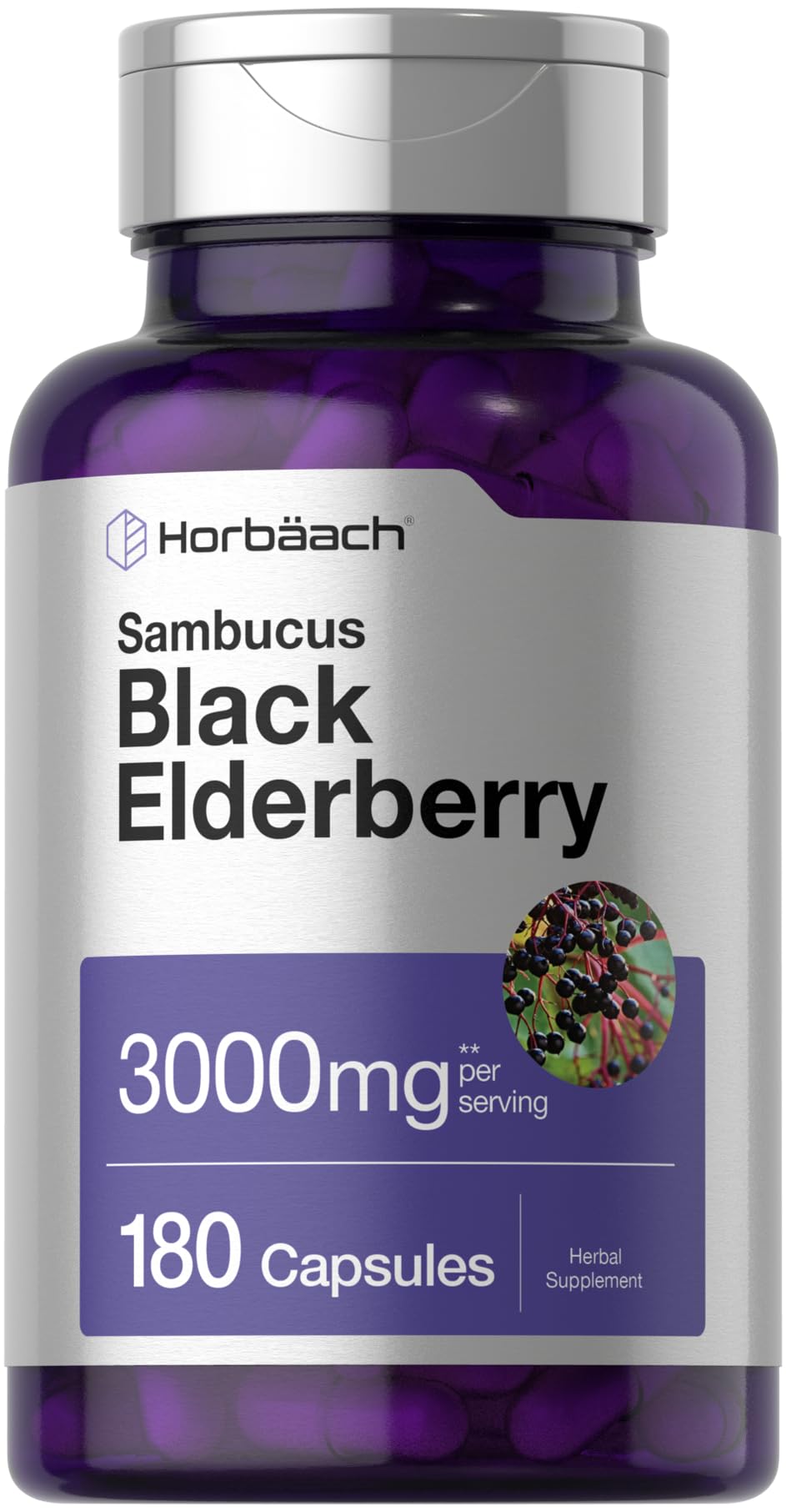 Horbäach Black Elderberry | 180 Count | Non-GMO, Gluten Free | Sambucus Extract Supplement Horbäach buy supplements canada