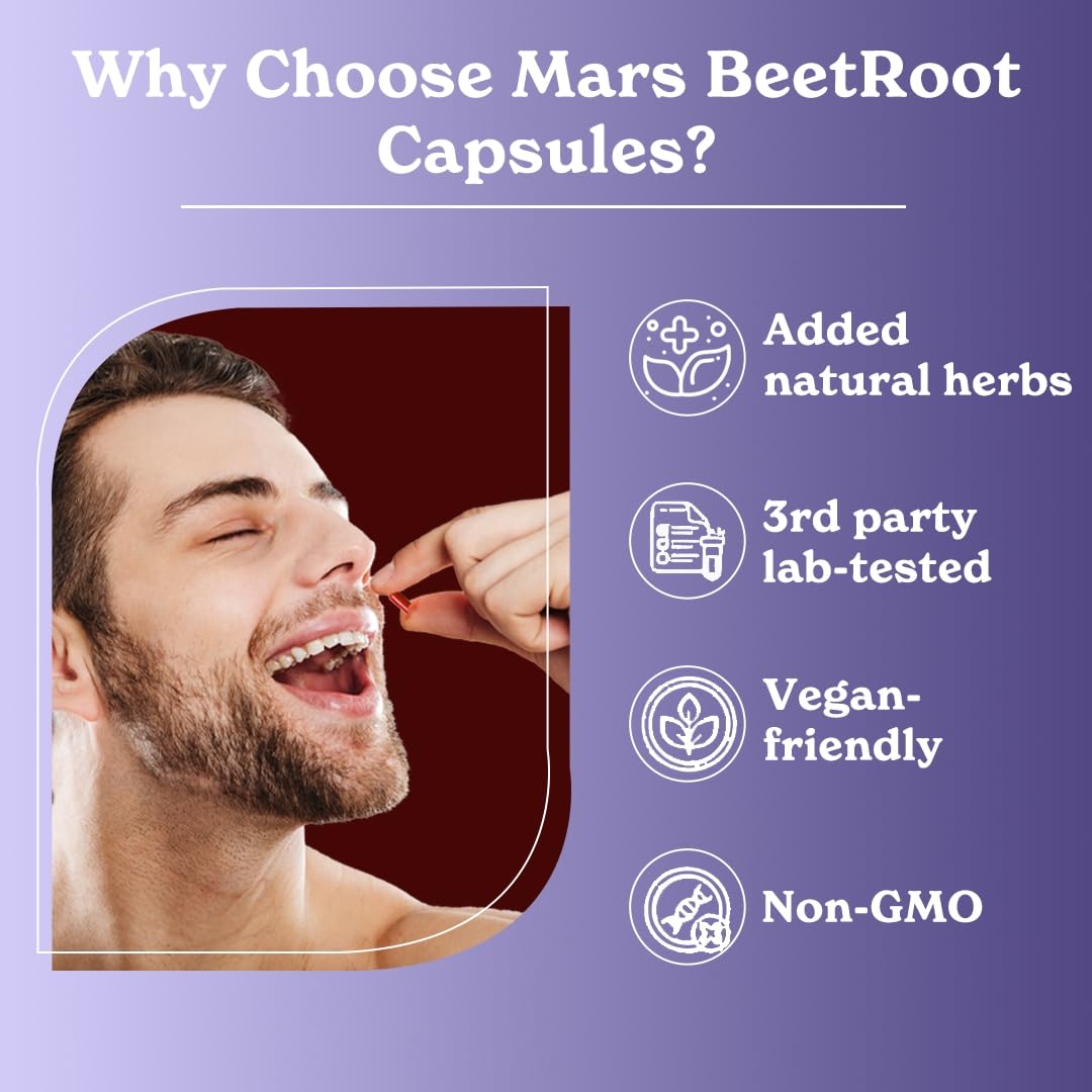 MarsbyGHC Natural Beetroot Capsules | with Garlic, Blueberry, Pomegranate & L-Arginine | Plant-Based Supplement | Pack of 1 mars by GHC buy supplements canada