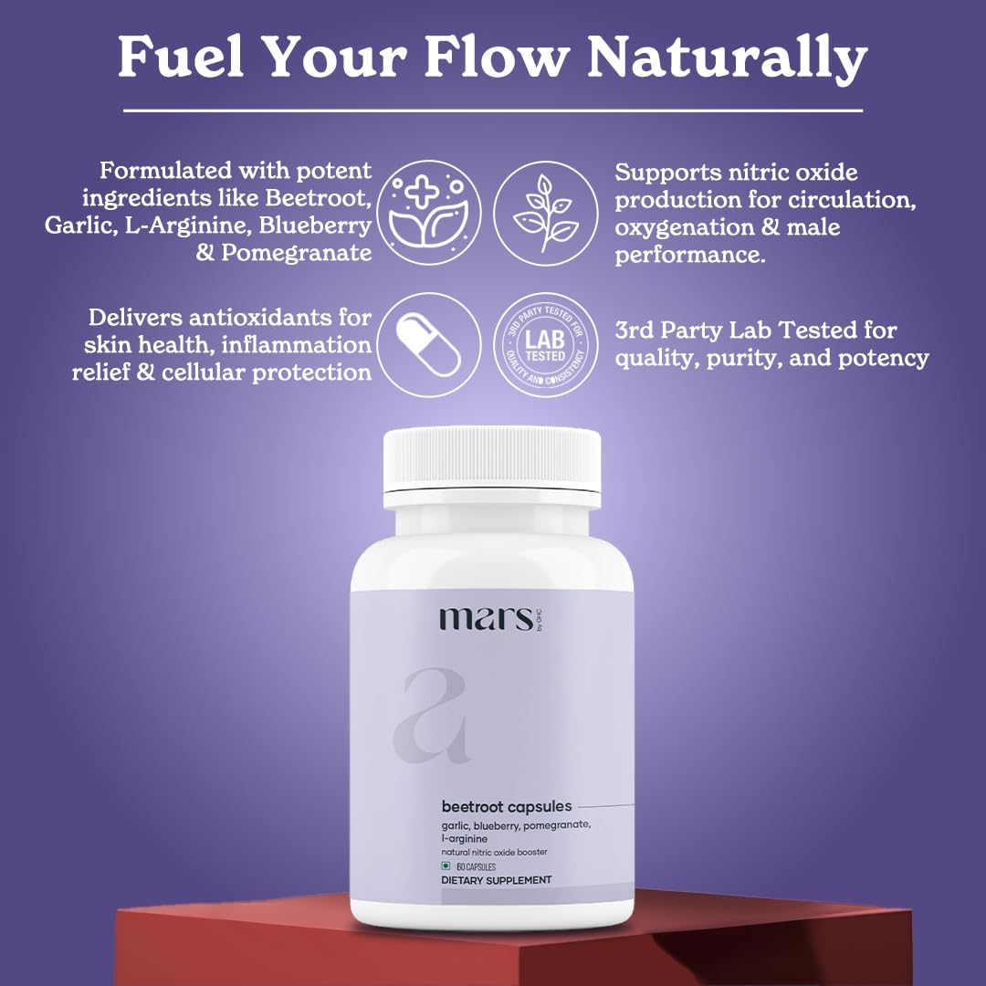 MarsbyGHC Natural Beetroot Capsules | with Garlic, Blueberry, Pomegranate & L-Arginine | Plant-Based Supplement | Pack of 1 mars by GHC buy supplements canada