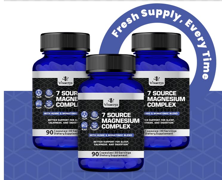Magnesium Complex for Sleep, Relaxation, Digestion & Calm – Magnesium Glycinate, Citrate, Bisglycinate, Carbonate, Malate, Orotate, Taurate, + Humic/Fulvic for High Absorption - 90 ct. VITAMIZED buy supplements canada