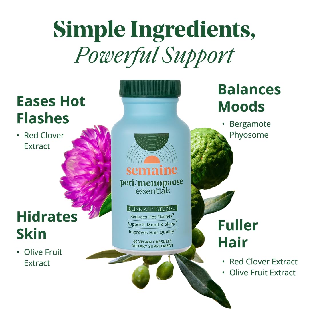 Semaine Peri/Menopause Essentials, 60 Ct. - Fuller Hair, No More Hot Flashes, Hormone Balance, Better Sleep & More - Clinically-Studied, Non-Hormonal Formula Semaine buy supplements canada