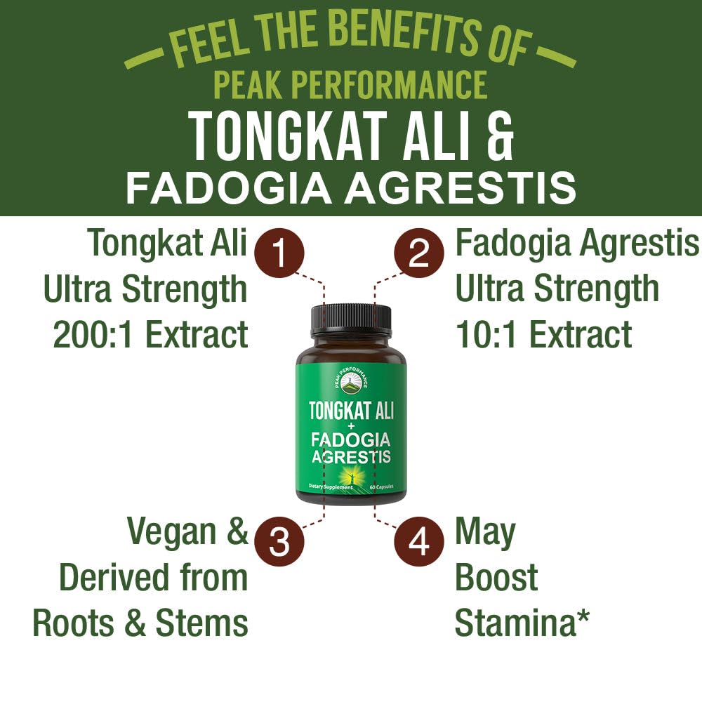 Tongkat Ali + Fadogia Agrestis 2-in-1 T Supplement for Men. Ultra High Strength Tongkat-Ali Longjack Extract + Fadogia Agrestis Extract. Vegan Capsules. Support Natural Energy. USA Tested Pills Peak Performance buy supplements canada