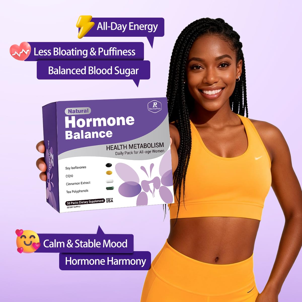 Natural Hormone Balance for Women, Menopause Supplements for Women with Evening Primrose Oil,CoQ10,Soy Isoflavones, Daily Pack Supports Peri+Menopause+Post, PMS,Metabolism,Mood,Energy 30Packs RevitaPlus buy supplements canada