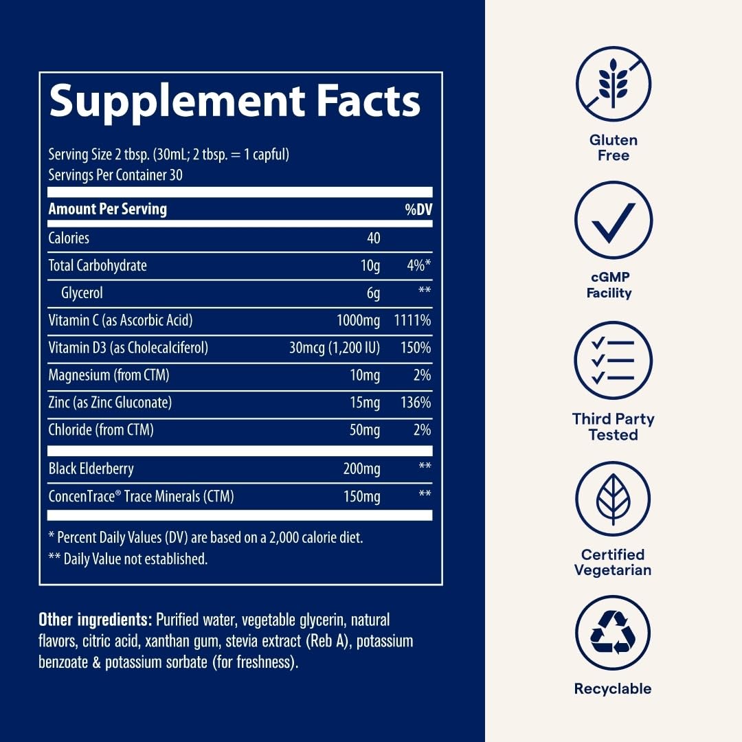 Trace Minerals Immunity+ - Liquid Supplement for Healthy Body & Immune Support - Elderberry Multivitamin - Formulated with Ionic Trace Minerals - Sugar-Free - Mixed Berry - 30 fl oz (30 Servings) Trace Minerals buy supplements canada