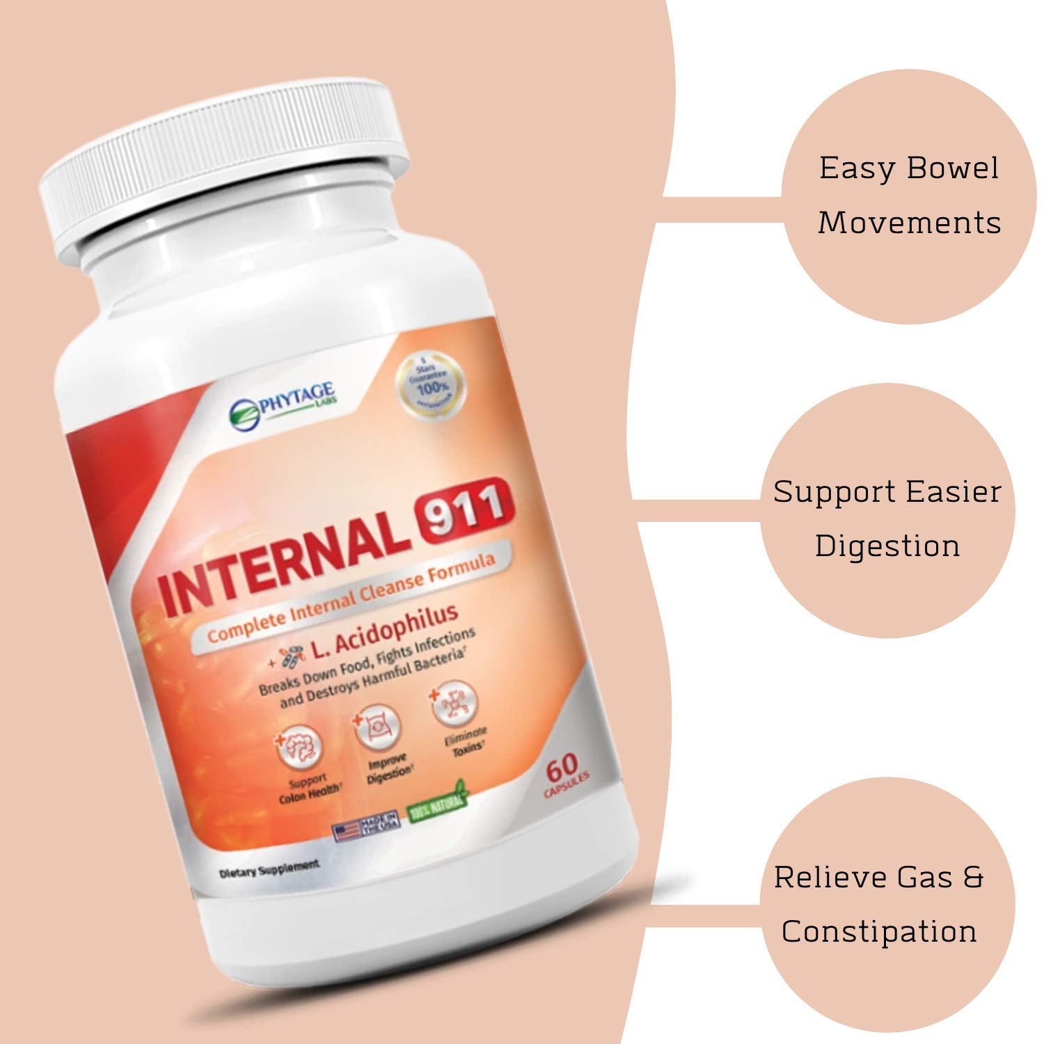 Phytage Labs Internal 911 Colon Cleanse Detox Supplement - Natural Laxative Cleanser Removes Toxins for Better Digestion and Radiant Skin - 60 Capsules Phytage Labs buy supplements canada