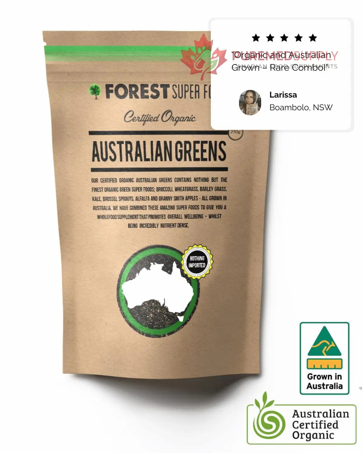 Certified Organic Australian Greens Whole Food Blend | 7 Incredible Whole Foods | No fillers or additives Forest Super Foods buy supplements canada