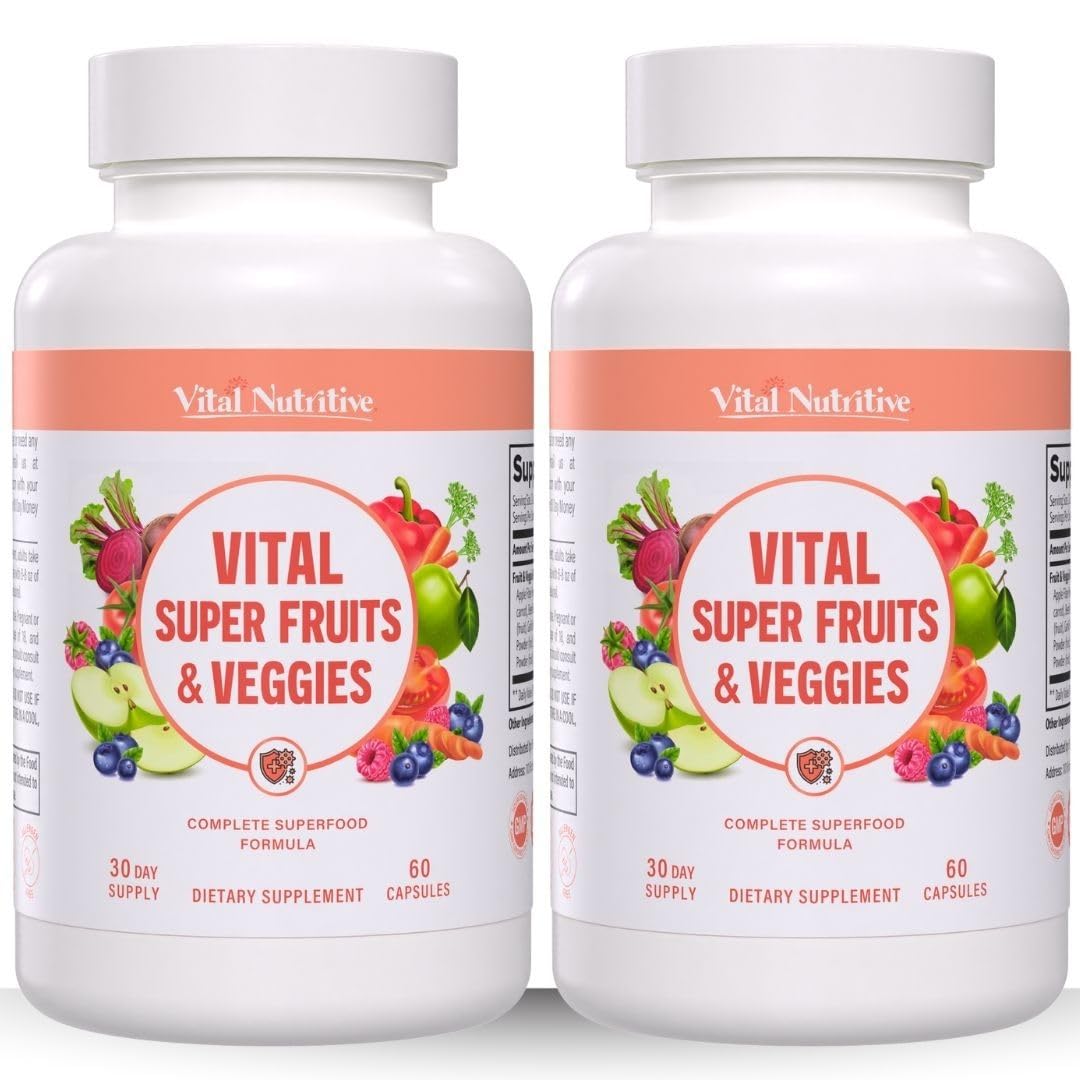 Vital Super Fruits & Veggies - Daily Superfood Capsules for Adults - Fruit & Vegetable Supplements to Boost Immunity & Energy - 2-in-1 Formula for Overall Wellness VITAL NUTRITIVE buy supplements canada