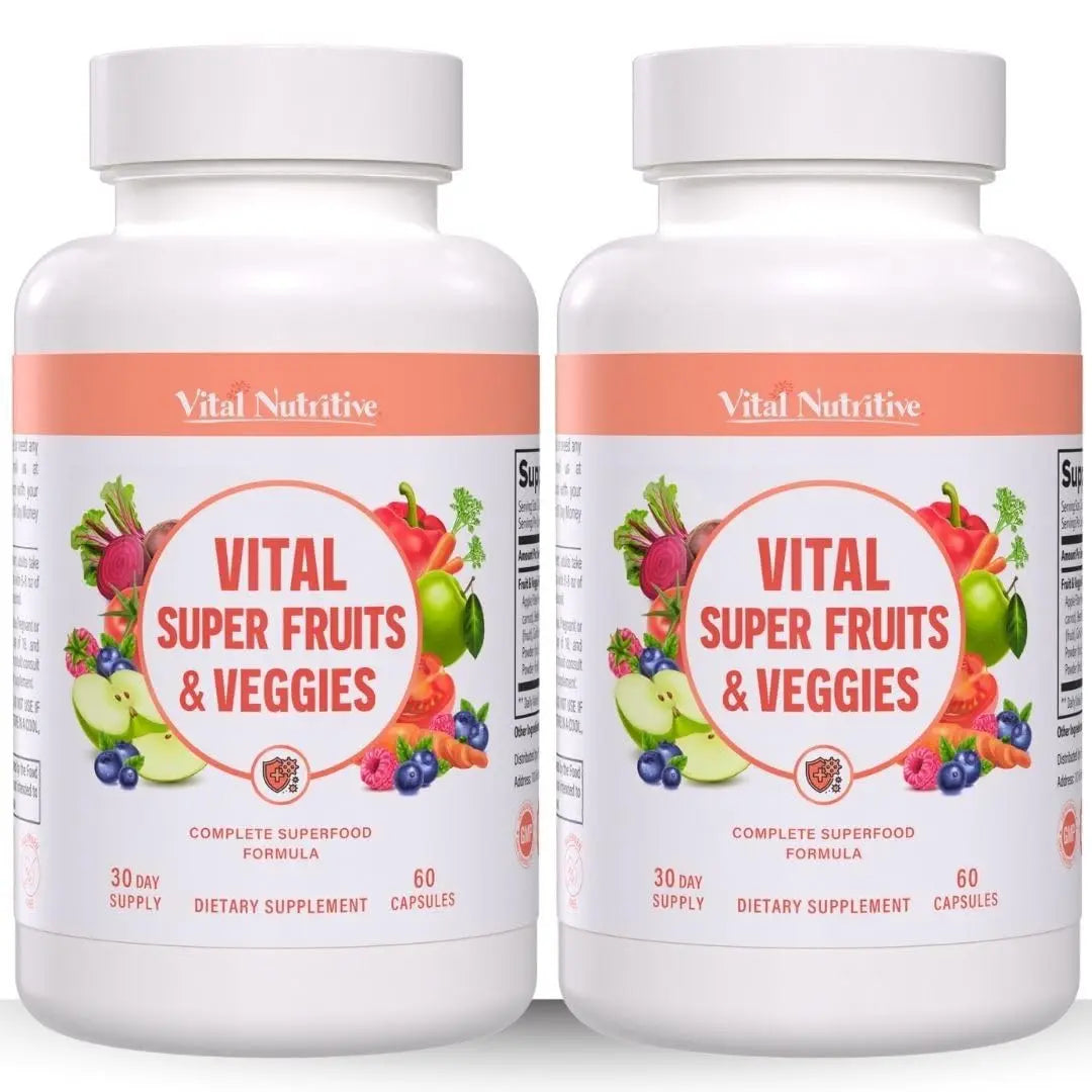Vital Super Fruits & Veggies - Daily Superfood Capsules for Adults - Fruit & Vegetable Supplements to Boost Immunity & Energy - 2-in-1 Formula for Overall Wellness VITAL NUTRITIVE buy supplements canada