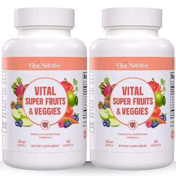 Vital Super Fruits & Veggies - Daily Superfood Capsules for Adults - Fruit & Vegetable Supplements to Boost Immunity & Energy - 2-in-1 Formula for Overall Wellness VITAL NUTRITIVE buy supplements canada