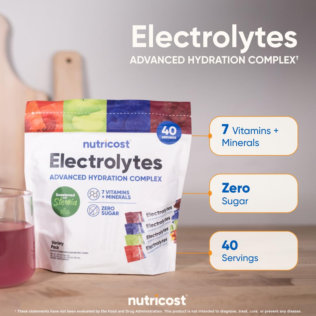 Nutricost Electrolytes Complex, Variety Pack Flavored, 40 Stickpacks - Advanced Hydration Complex Nutricost buy supplements canada