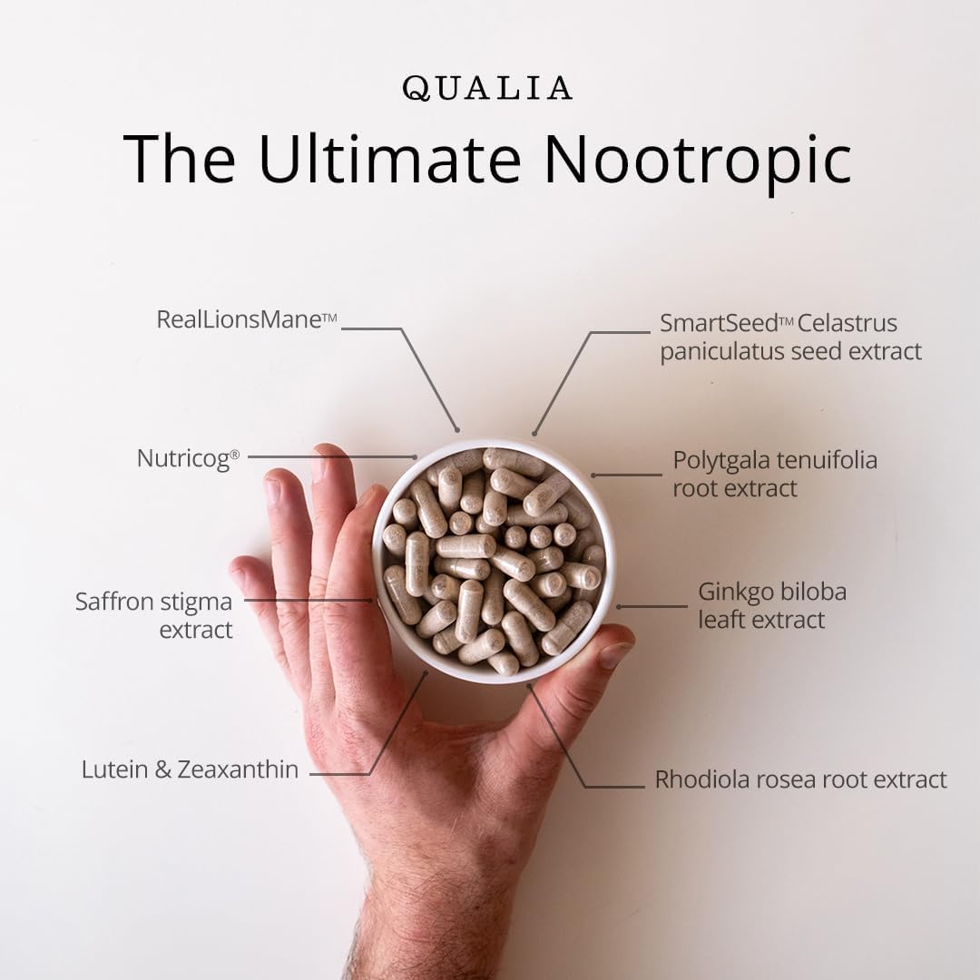 Qualia Mind — Beat Brain Fog | Doctor-Formulated Premium Brain Nourishment | Fuel Focus, Drive & Energy | 32 Ingredients Including Lion’s Mane, Cognizin™️, Ginkgo & More| 2 Week Supply* QUALIA LIFE SCIENCES buy supplements canada