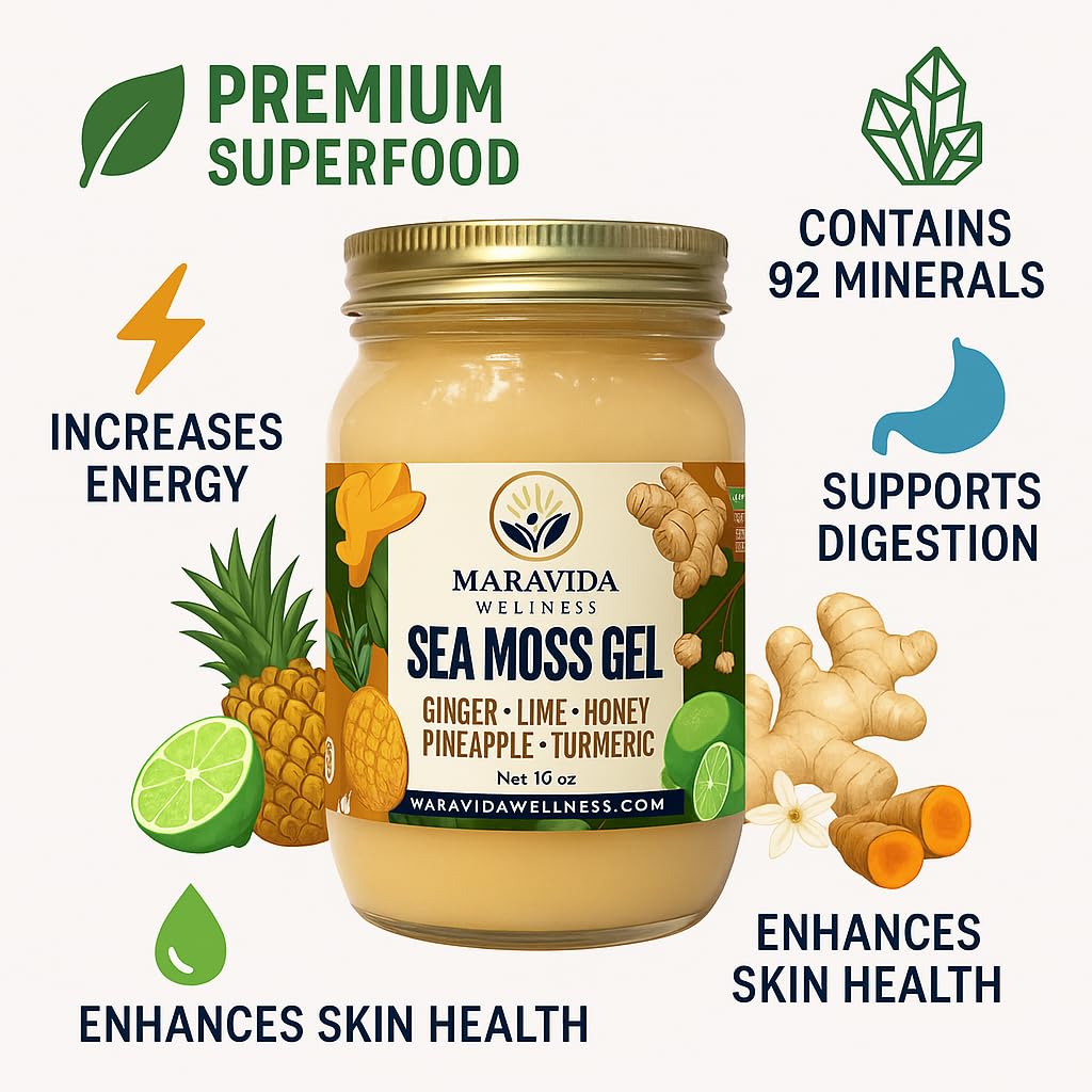 Maravida Wellness Sea Moss Gel – Pineapple, Lime, Honey, Ginger & Turmeric – 100% Natural Raw Organic Irish Moss – 16oz Jar – Premium Superfood for Everyday Wellness Maravida Wellness buy supplements canada