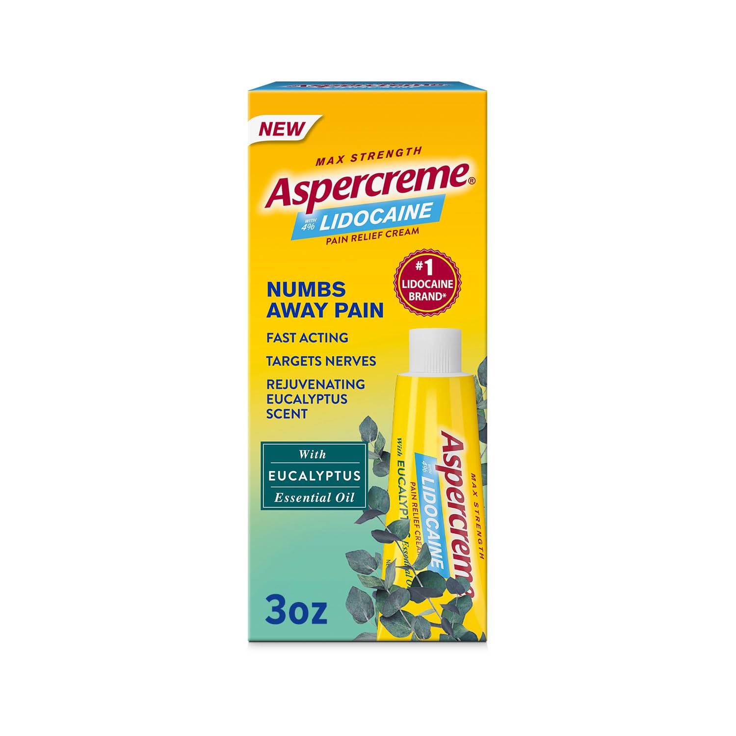 Aspercreme Essential Oils Lidocaine Pain Relief Cream, Max-Strength Lidocaine Numbs Away Nerve Pain, Moisturizing Aloe Hydrates Skin, Eucalyptus, 3 Oz. Aspercreme buy supplements canada