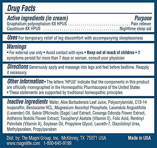 MagniLife Relaxing Leg Cream, Restless Legs, Deep Penetrating Topical for Pain, Naturally Soothe Cramping, Discomfort, and Tossing with Lavender and Magnesium - 4oz MagniLife buy supplements canada