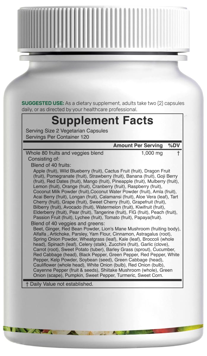 Nature’s Fruits & Veggies Supplement, 240 Veggie Capsules – 80 Whole Food Superfoods for Daily Balance – 40 Fruits with 40 Vegetables and Greens – Non-GMO, Gluten Free DEAL SUPPLEMENT buy supplements canada