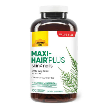 Country Life Maxi-Hair Plus 5000 mcg Biotin, 360 Capsules, Certified Gluten Free, Certified Vegetarian Country Life buy supplements canada