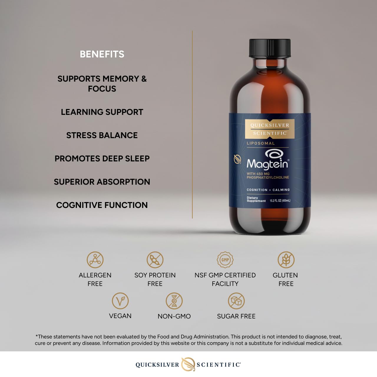 Quicksilver Scientific Liposomal Magtein - Magnesium Supplement for Brain Function Support - Stress, Sleep & Memory Support - Gluten-Free, Sugar-Free & Vegan - 15.2 fl oz (30 Servings) Quicksilver Scientific buy supplements canada