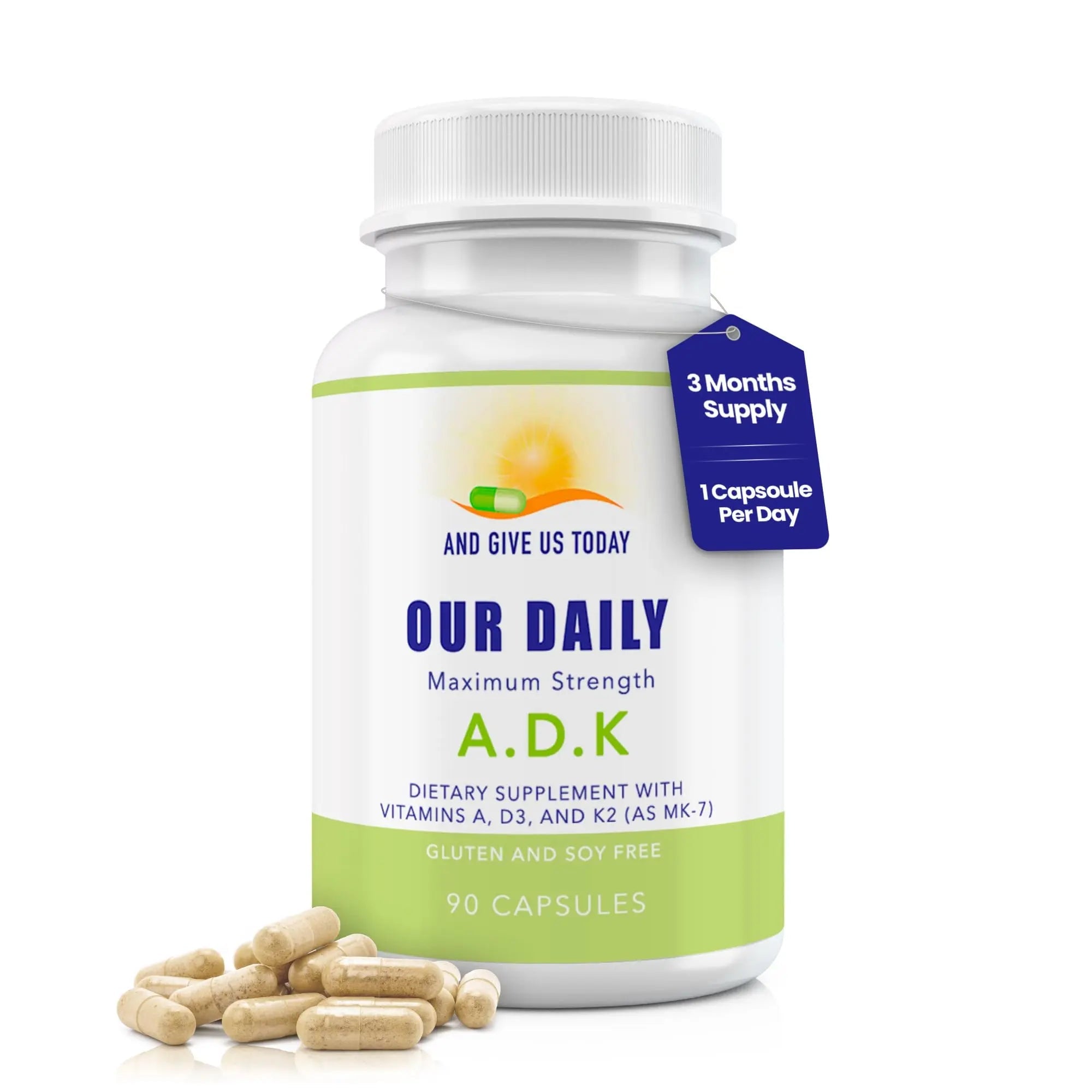 Daily Vites, ADK Vitamin Supplement 5000 IU, 90 Capsules - 3 Months Supply - High Potency Vitamin A, D3 & K2 (MK-7) - Physician Formulated ADK for Bone, Heart AND GIVE US TODAY OUR DAILY buy supplements canada
