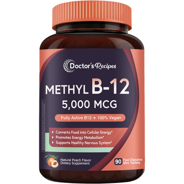 Doctor's Recipes Vitamin B12, Methylcobalamin 5000 mcg 90 Fast Dissolve Tablets, Natural Peach Flavor, Vegan Methyl, Energy Metabolism & Nervous System Doctor's Recipes buy supplements canada