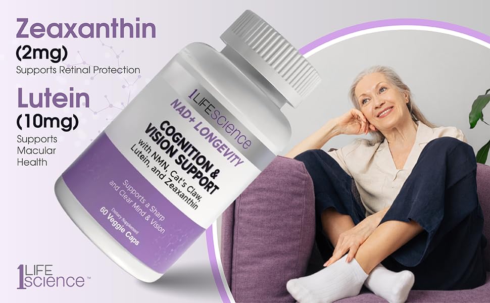 1LifeScience Cognition & Vision Support Supplement – NMN, Lion’s Mane, Cat’s Claw, Apigenin, PQQ & Lutein – NAD+ Support Formula – cGMP Made in USA – 60 Caps 1LifeScience buy supplements canada