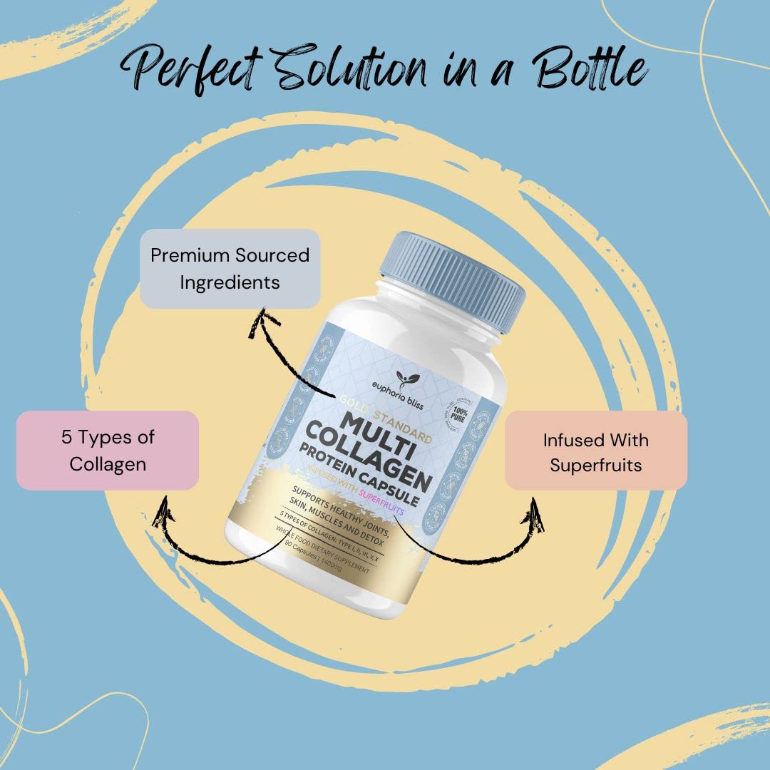 High Strength Multi Collagen 1400MG Tablets with Turmeric & Kelp, Skin, Hair, Nails Euphoria Bliss buy supplements canada