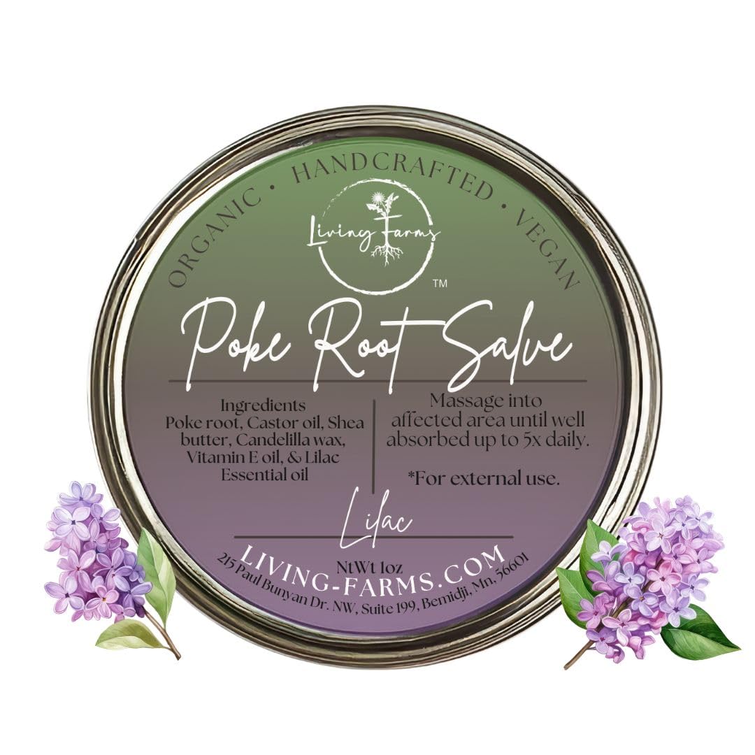 Organic Poke Root Castor Oil Salve | Vegan Lymphatic Support | Enriched with Essential Oils | Cysts, Boils, Fibroids, Swollen Lymph Nodes, Breast & Joint (1oz, Lilac) Living Farms buy supplements canada