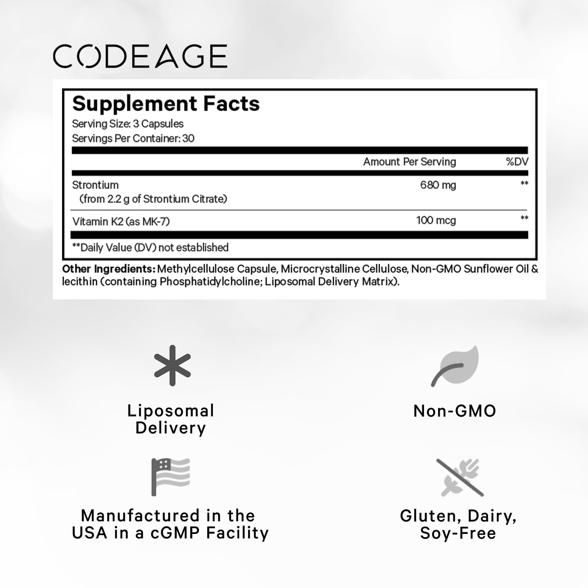Codeage Liposomal Strontium Supplement - Strontium Citrate, Vitamin K2 MK-7, Liposomal Delivery, Non-GMO, Gluten-Free - 90 Capsules Codeage buy supplements canada